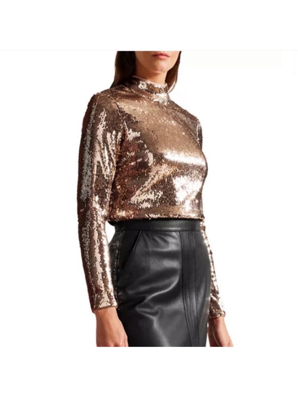 NWT Ted Baker London Metallic Sequin Mock-Neck Top - Gold- US Size: 6
